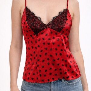 Guess Red Cami with Black Lace Trim